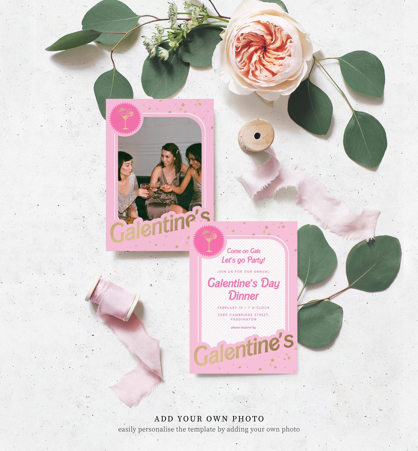 Barbie Party Pink Gold | Printable Galentine's Day Invitation Template