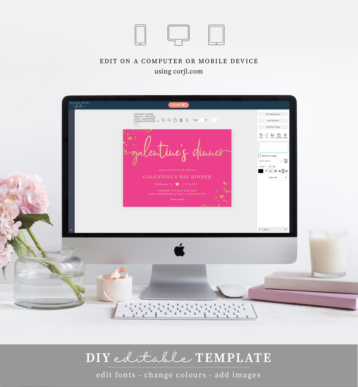 Paintly Hot Pink | Printable Galentine's Dinner Invitation