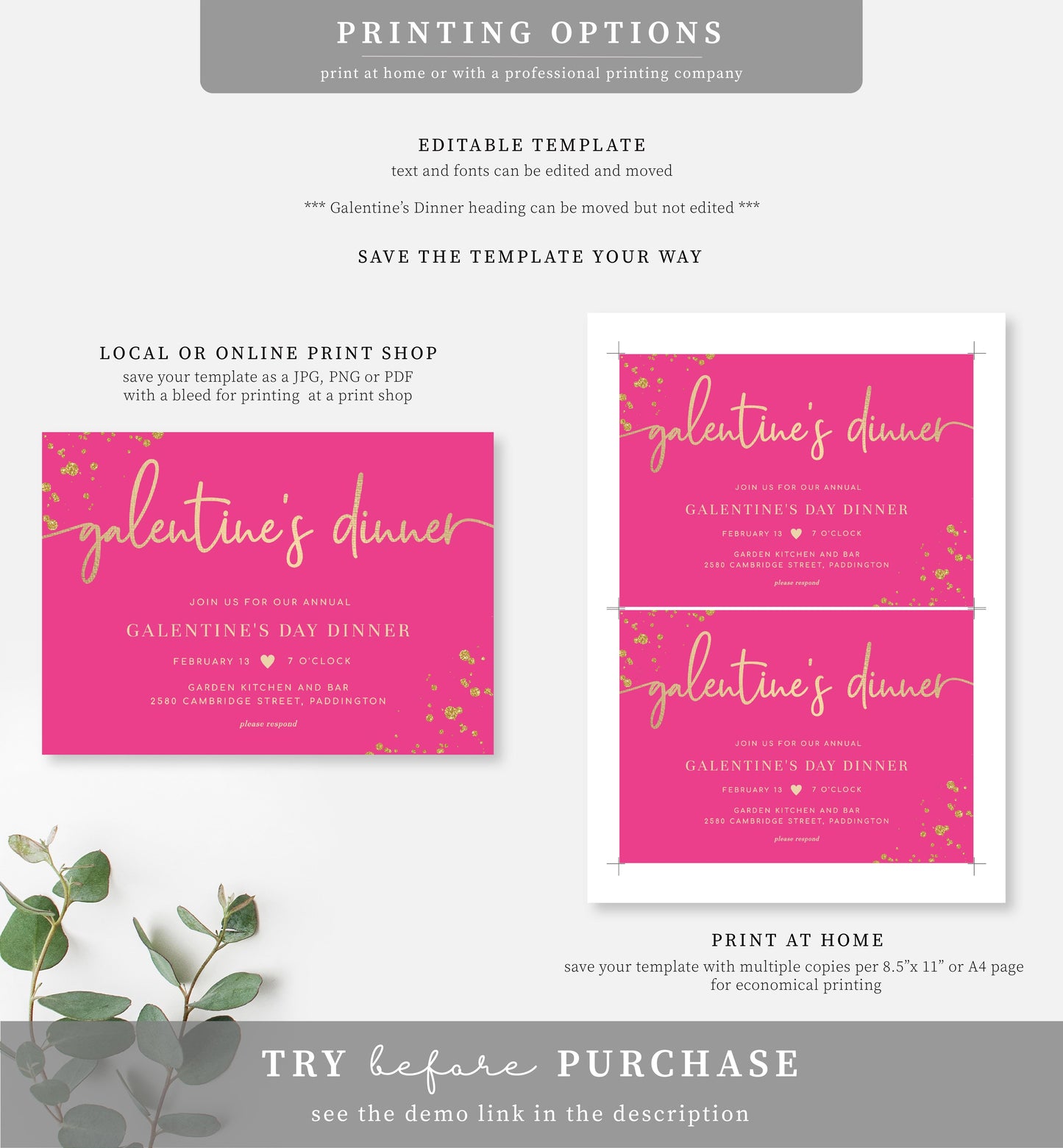 Paintly Hot Pink | Printable Galentine's Dinner Invitation