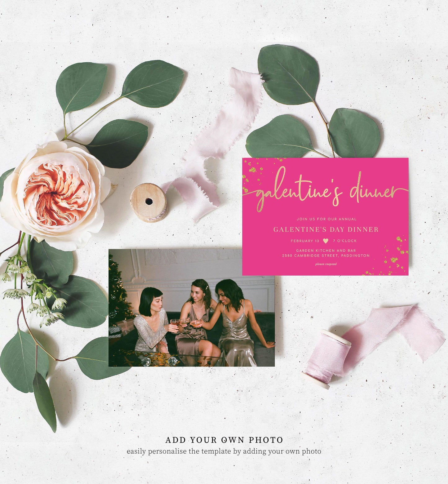 Paintly Hot Pink | Printable Galentine's Dinner Invitation