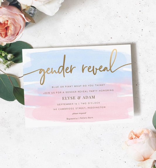 Watercolour Pink Blue | Printable Gender Reveal Invitation