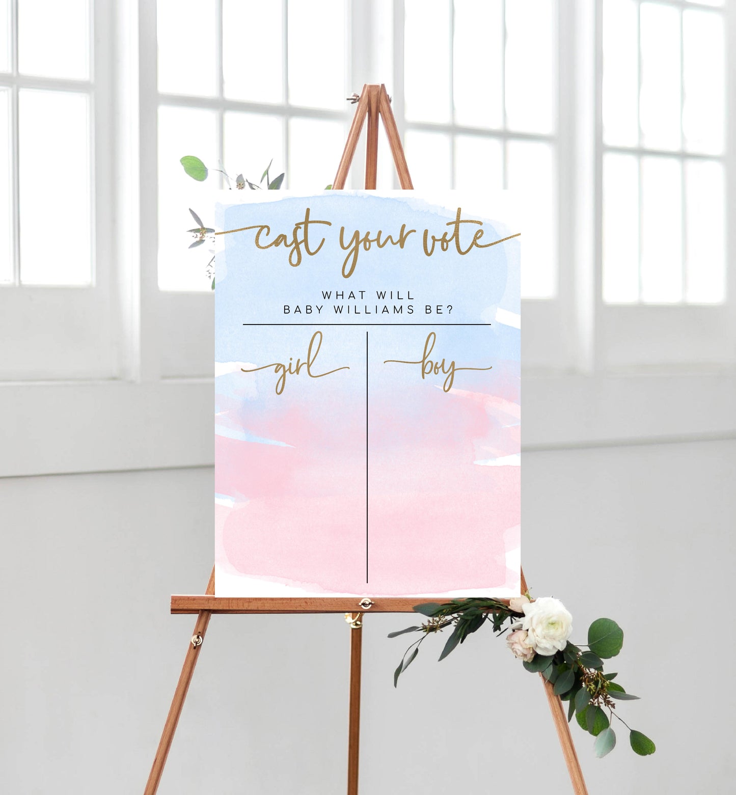 Watercolour Pink Blue | Printable Gender Reveal Voting Game Sign Template