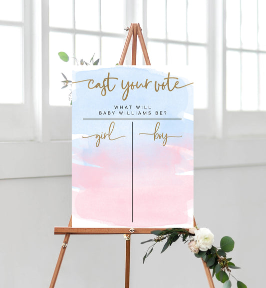 Watercolour Pink Blue | Printable Gender Reveal Voting Game Sign Template