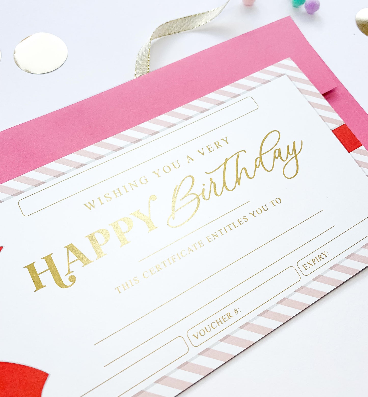 Stripe Pink Red | Birthday Gift Voucher