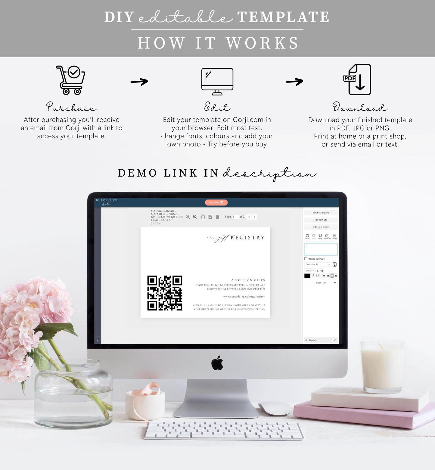 Ellesmere White | Printable QR Code Gift Registry Card Template