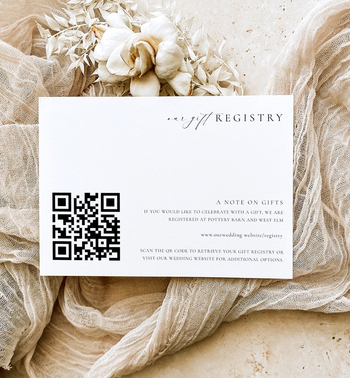 Ellesmere White | Printable QR Code Gift Registry Card Template