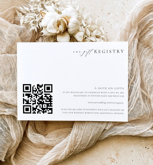 Ellesmere White | Printable QR Code Gift Registry Card Template