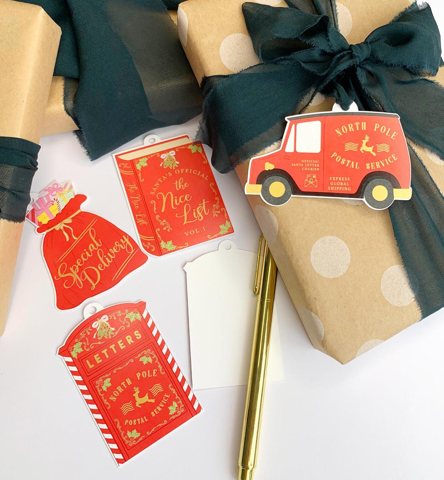 Special Delivery Red Gold | Set of 8 Christmas Gift Tags