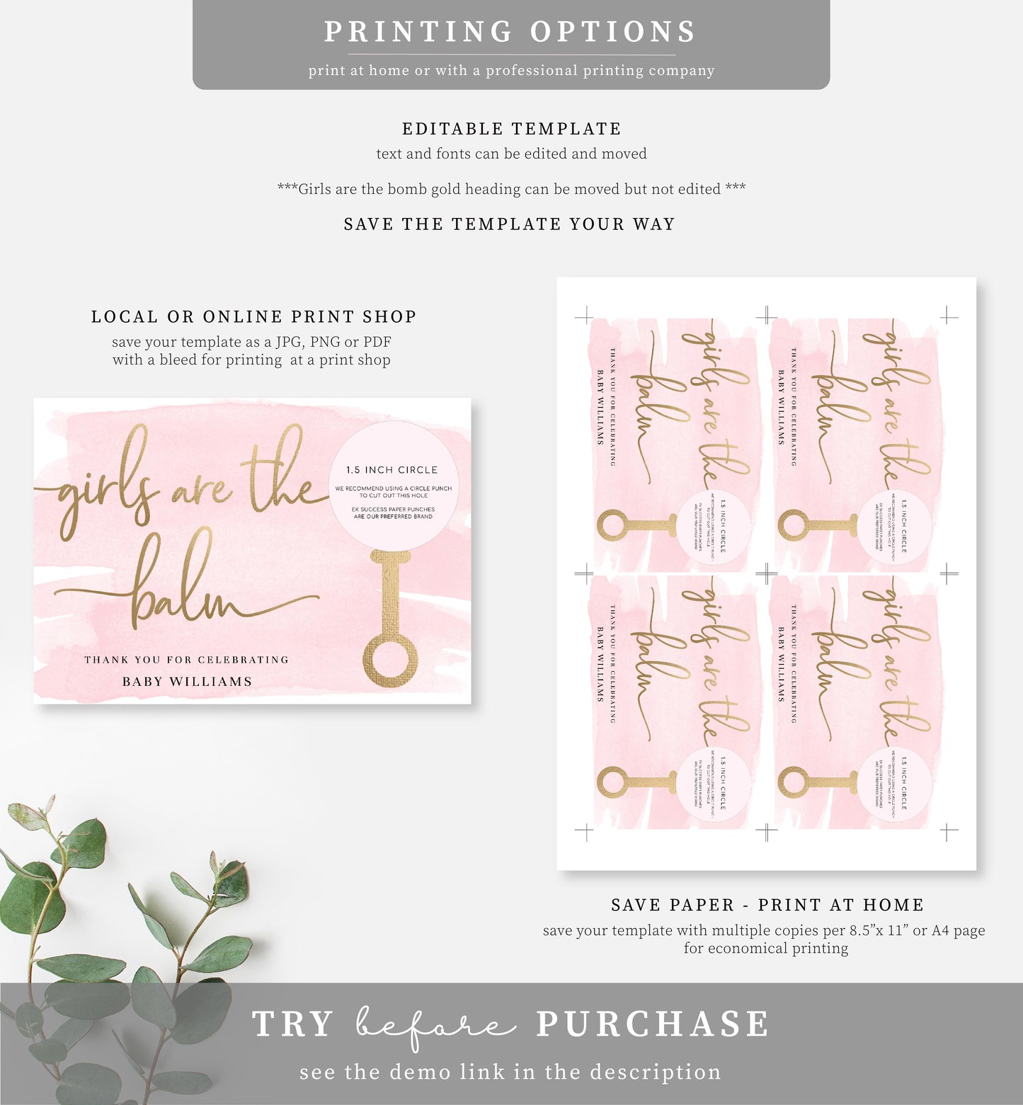 Watercolour Pink | Printable Girls Are The Balm Favour Card