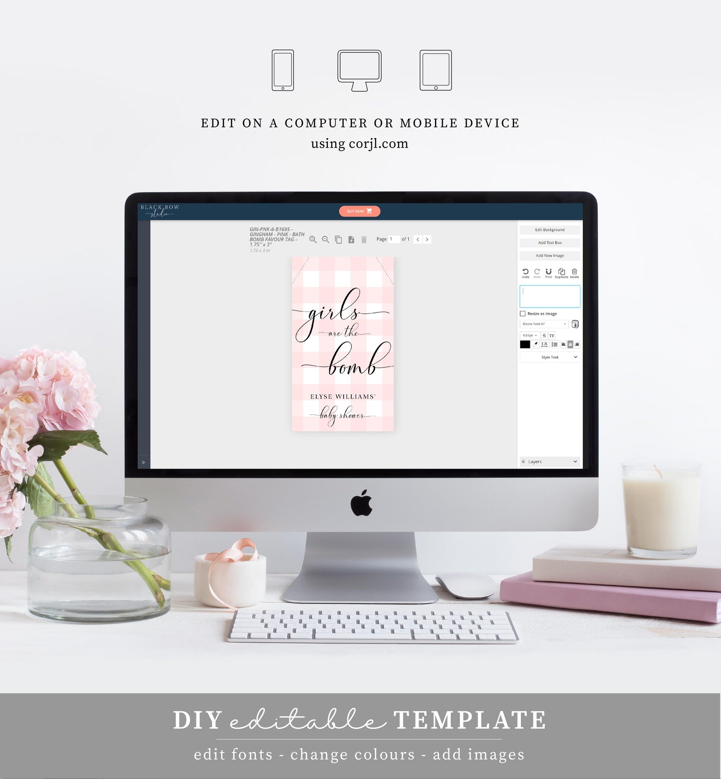 Gingham Pink | Printable Bath Bomb Favour Tags