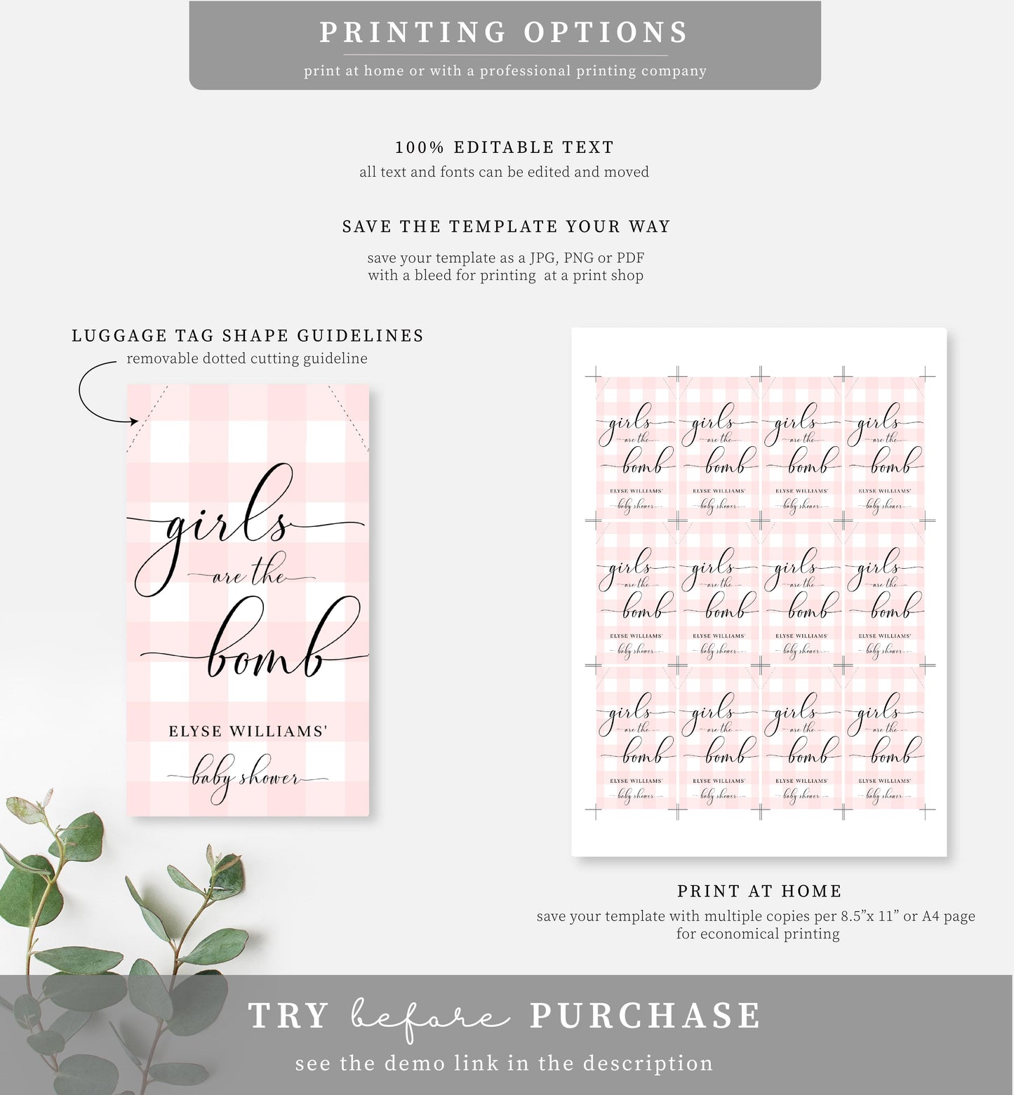 Gingham Pink | Printable Bath Bomb Favour Tags