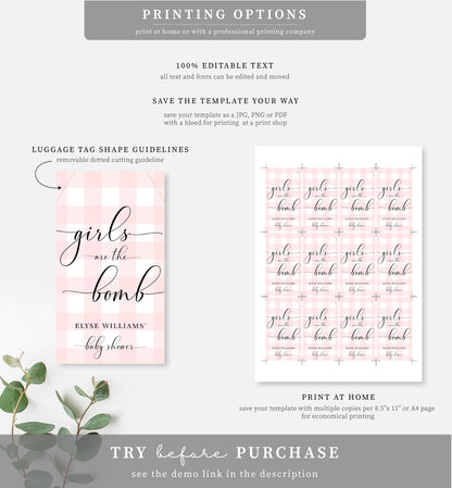 Gingham Pink | Printable Bath Bomb Favour Tags