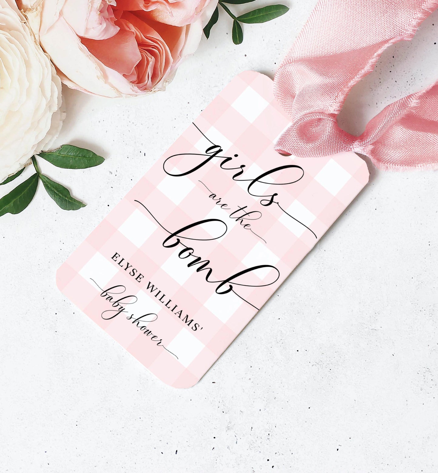 Gingham Pink | Printable Bath Bomb Favour Tags