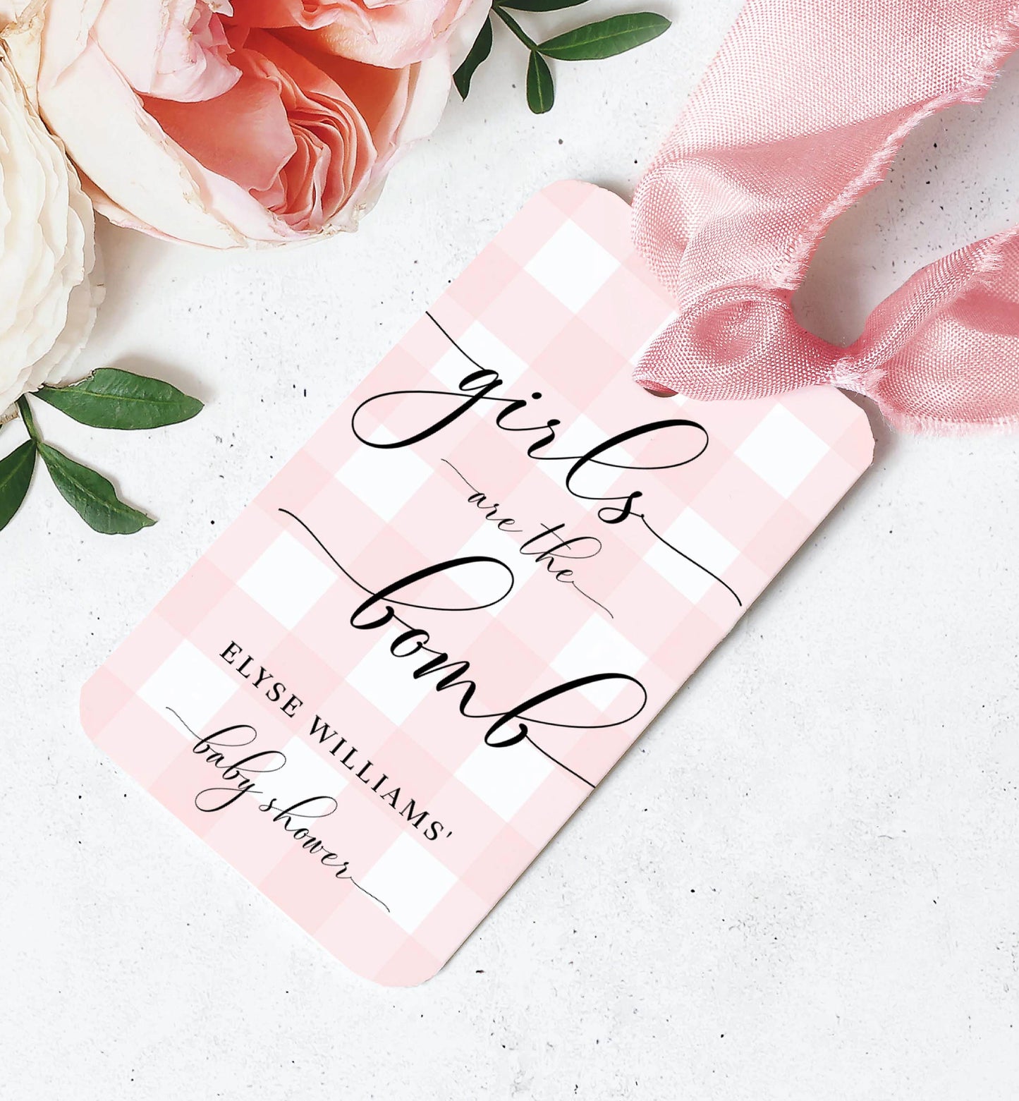 Gingham Pink | Printable Bath Bomb Favour Tags