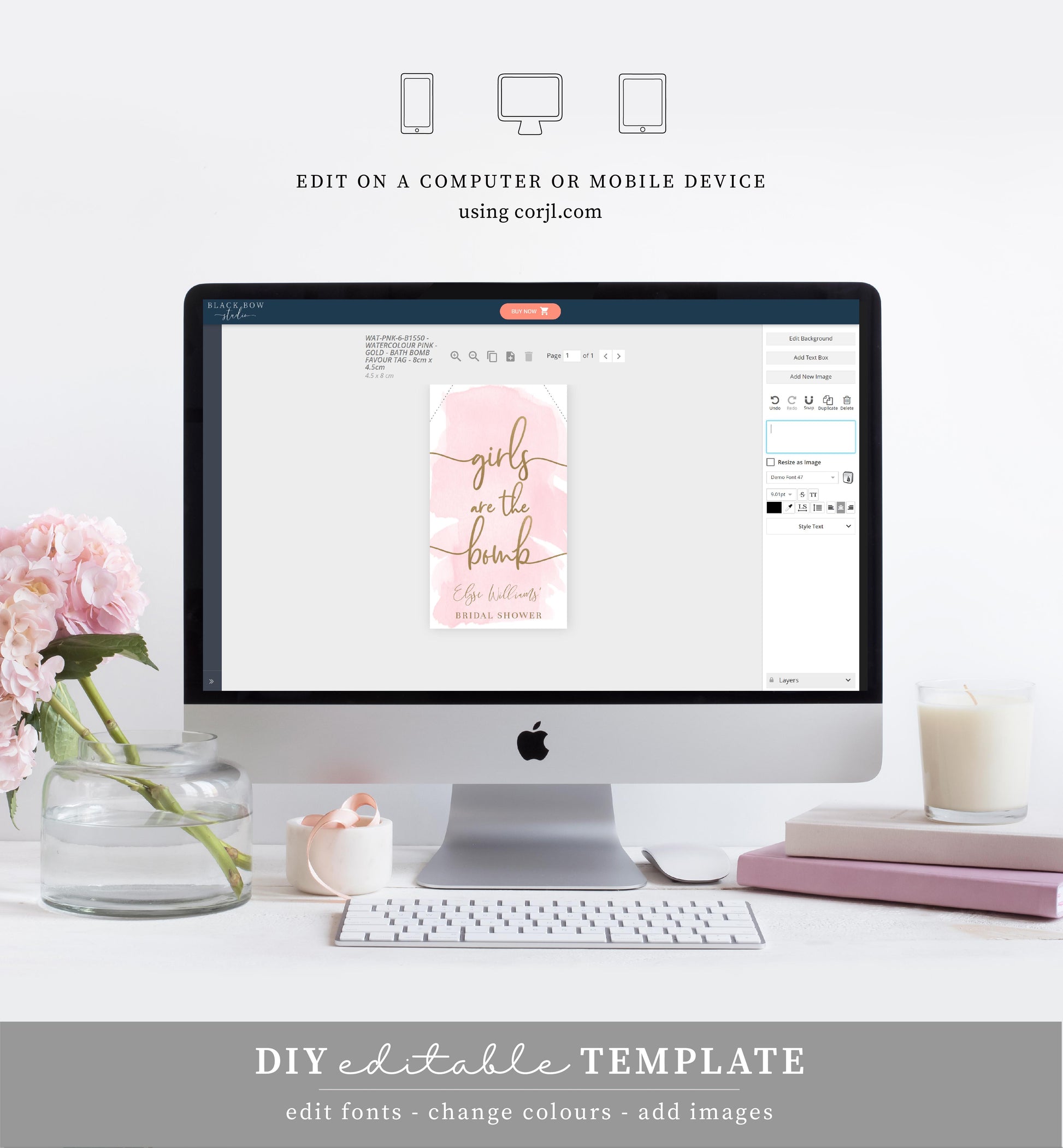 Watercolour Pink | Printable Bath Bomb Favour Tags - Black Bow Studio