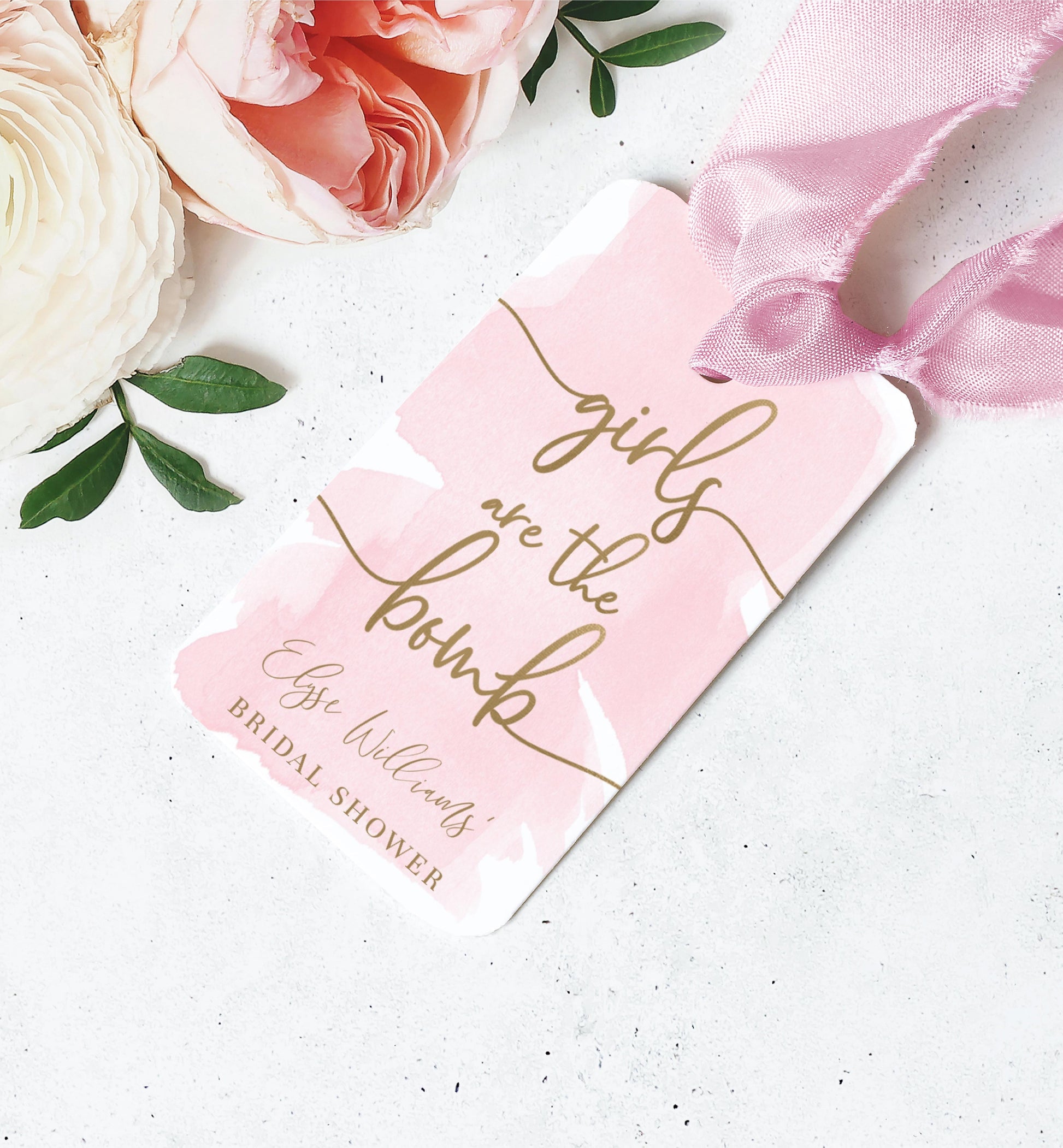 Watercolour Pink | Printable Bath Bomb Favour Tags - Black Bow Studio