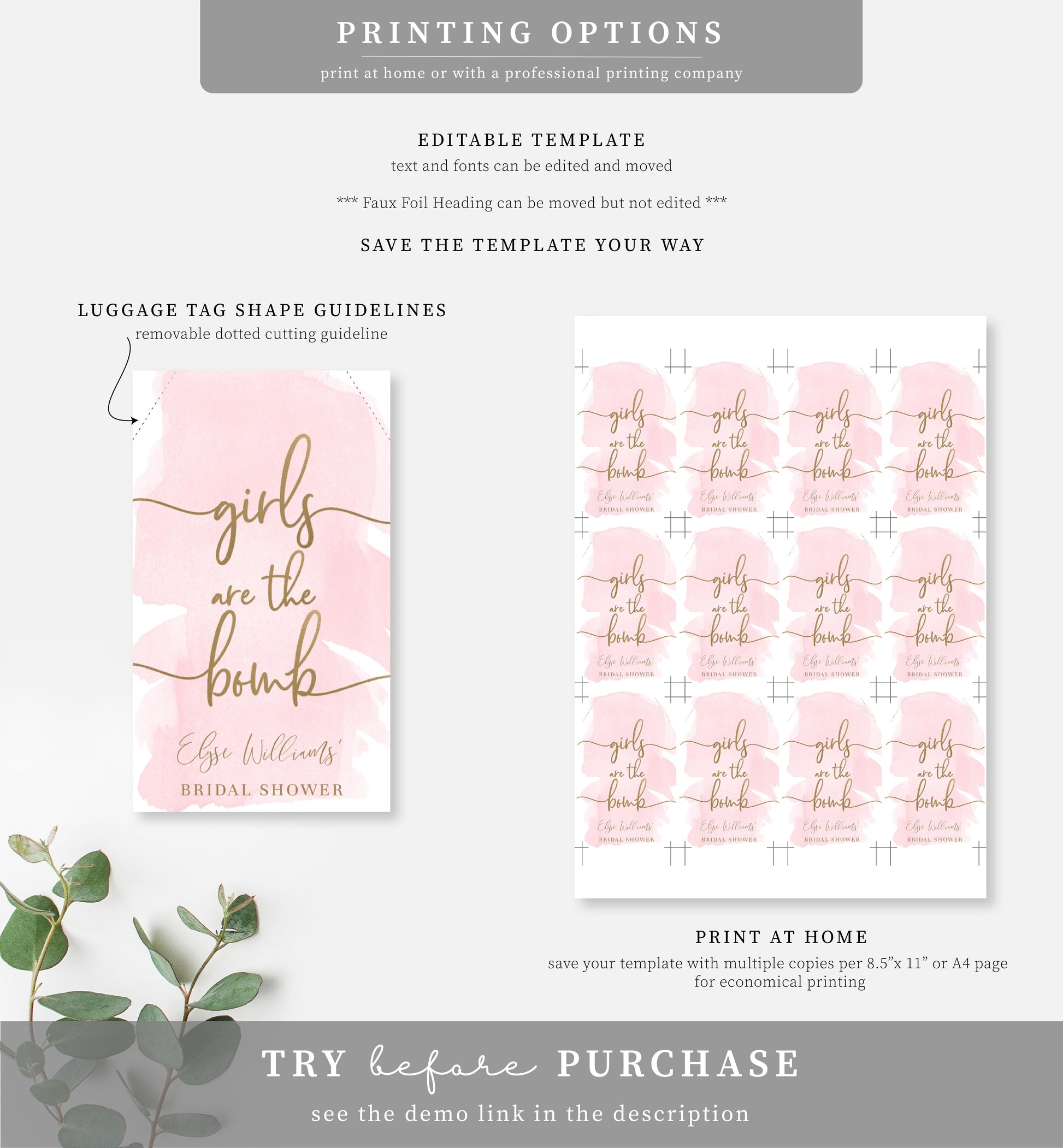 Watercolour Pink | Printable Bath Bomb Favour Tags - Black Bow Studio