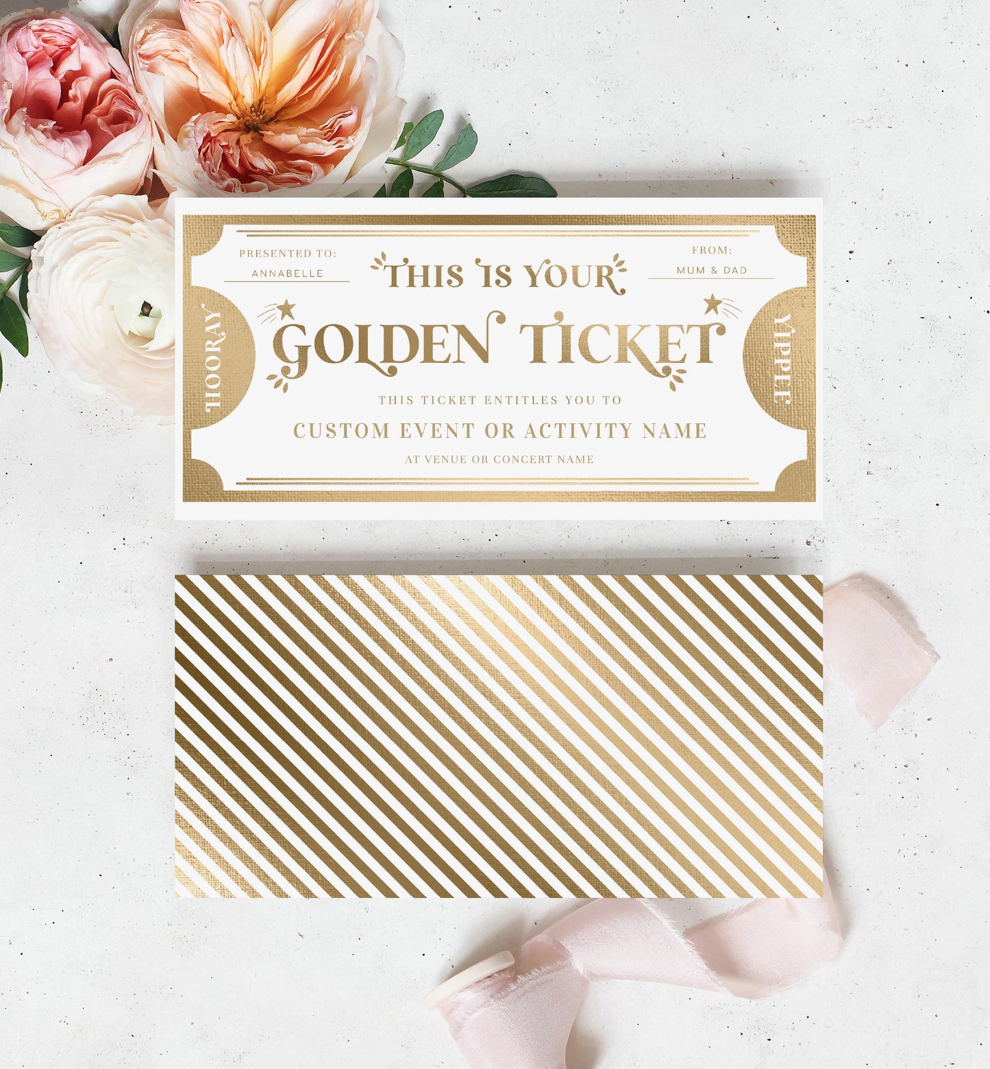 Golden Ticket Gold | Printable Custom Gift Voucher Template