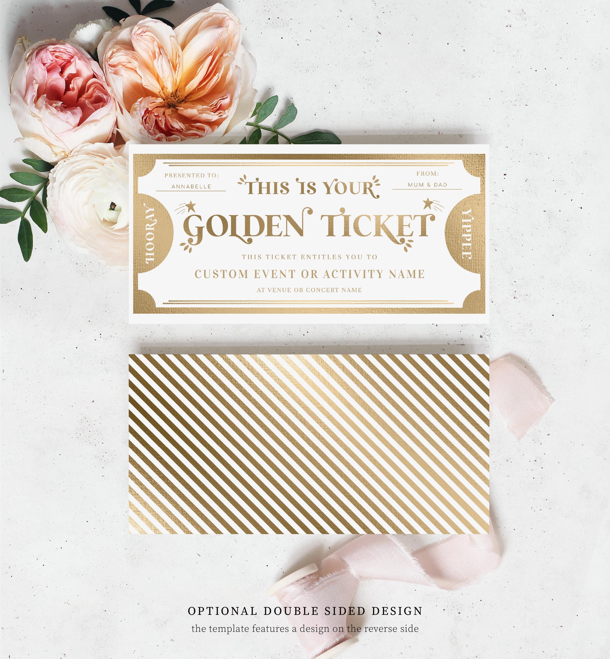 Printable Golden Ticket Custom Gift Voucher Template, Printable Birthday Gift Certificate, Unisex Birthday Printable Present Coupon, Margo