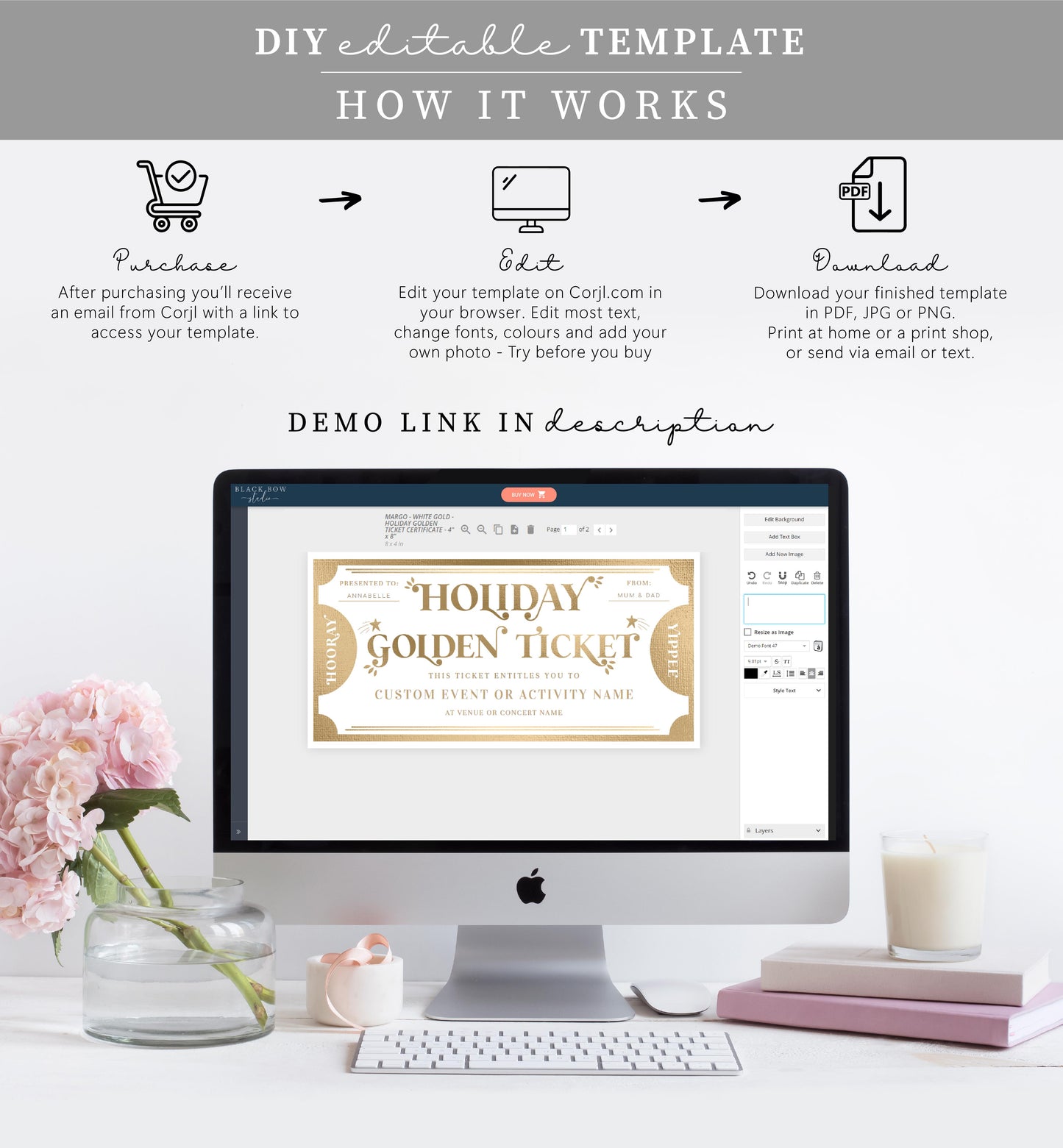 Golden Ticket Gold | Printable Holiday Custom Gift Voucher Template