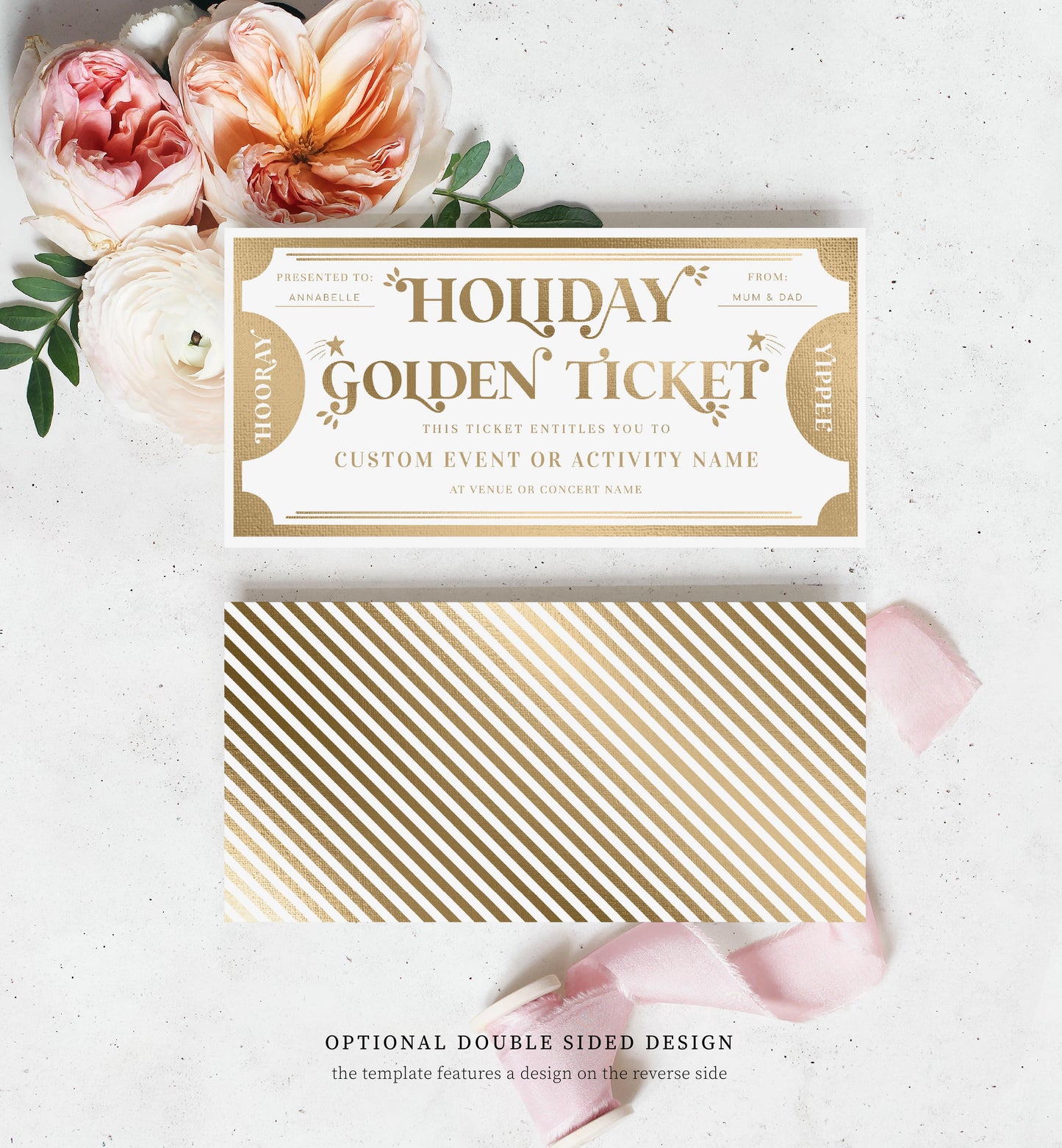 Golden Ticket Gold | Printable Holiday Custom Gift Voucher Template