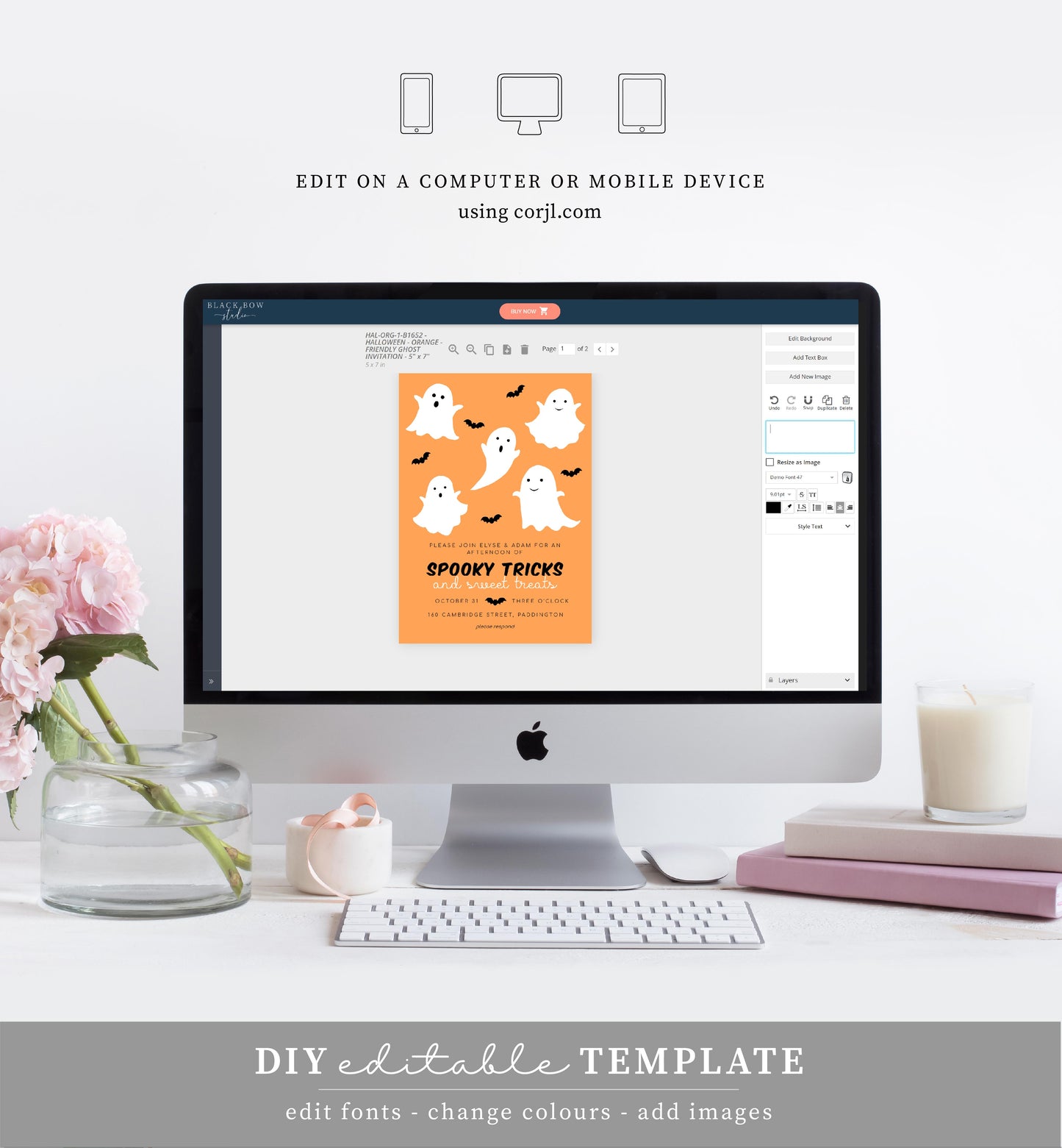 Friendly Ghost Orange | Printable Halloween Trick Or Treat Invitation