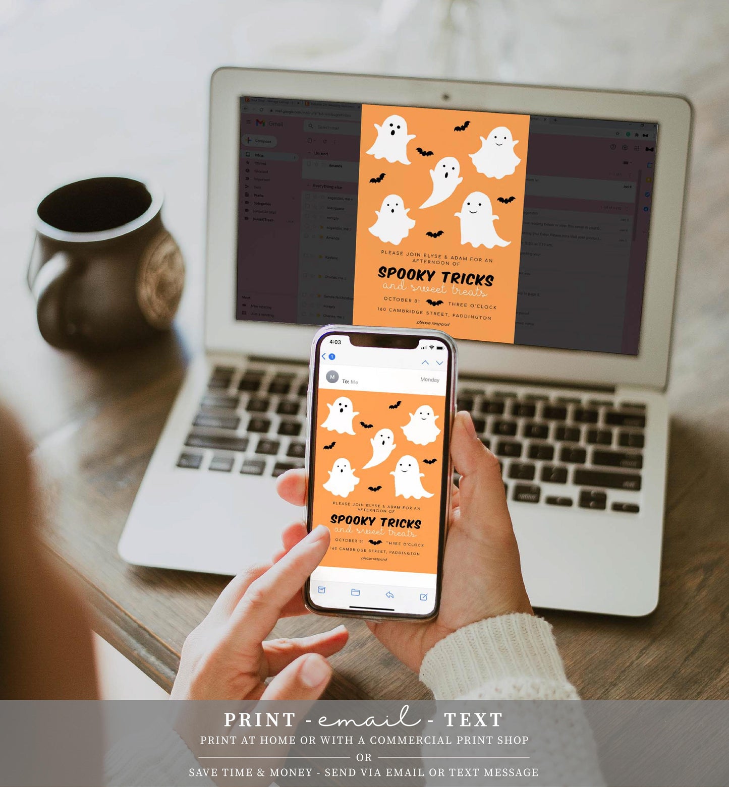 Friendly Ghost Orange | Printable Halloween Trick Or Treat Invitation