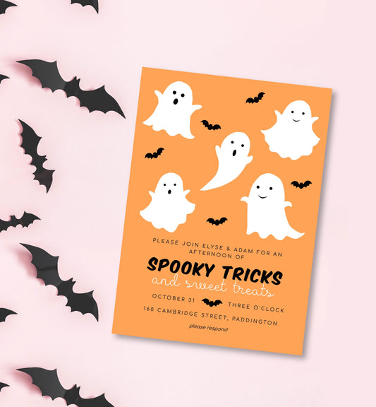 Friendly Ghost Orange | Printable Halloween Trick Or Treat Invitation