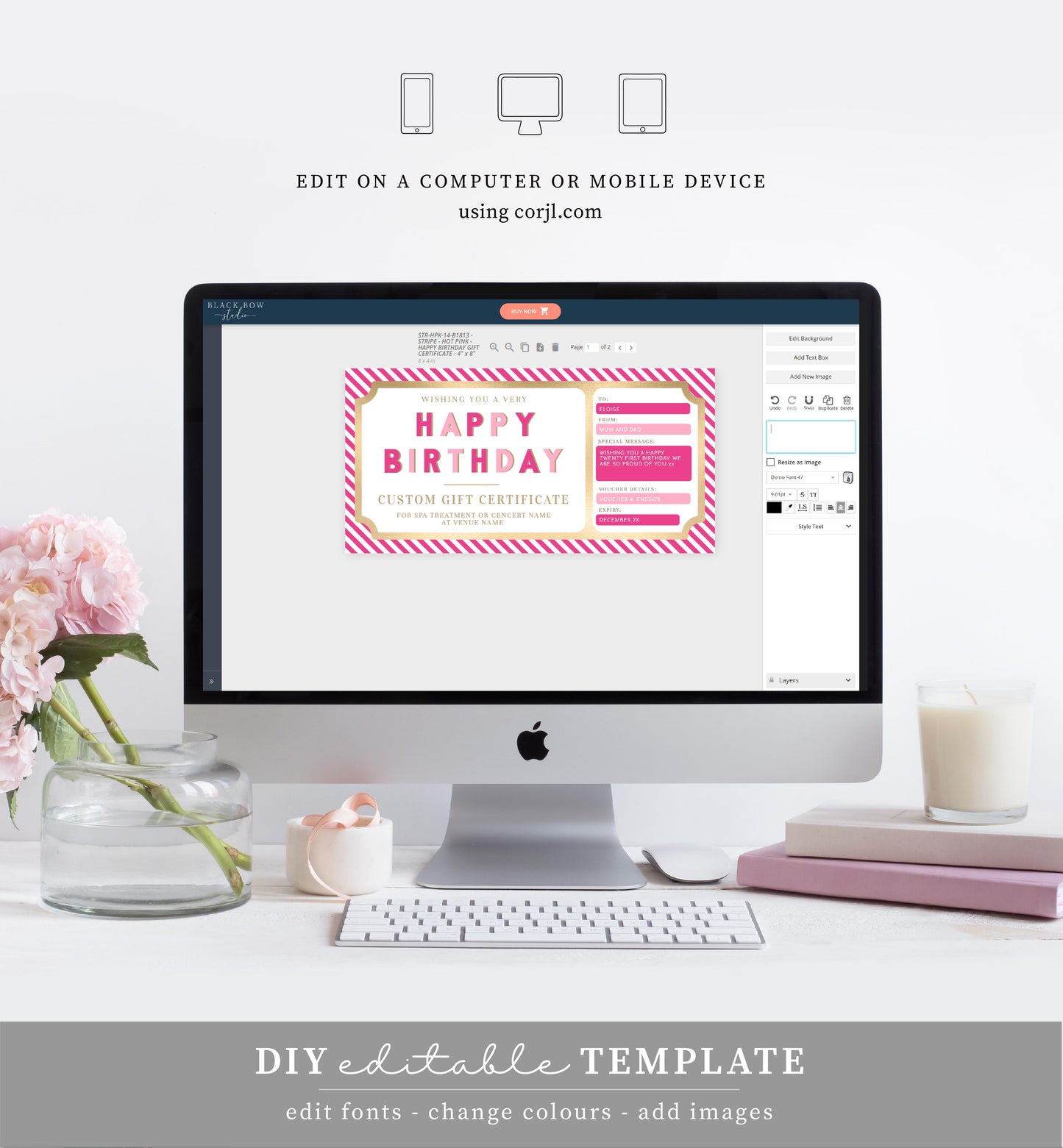 Stripe Hot Pink | Printable Custom Gift Voucher