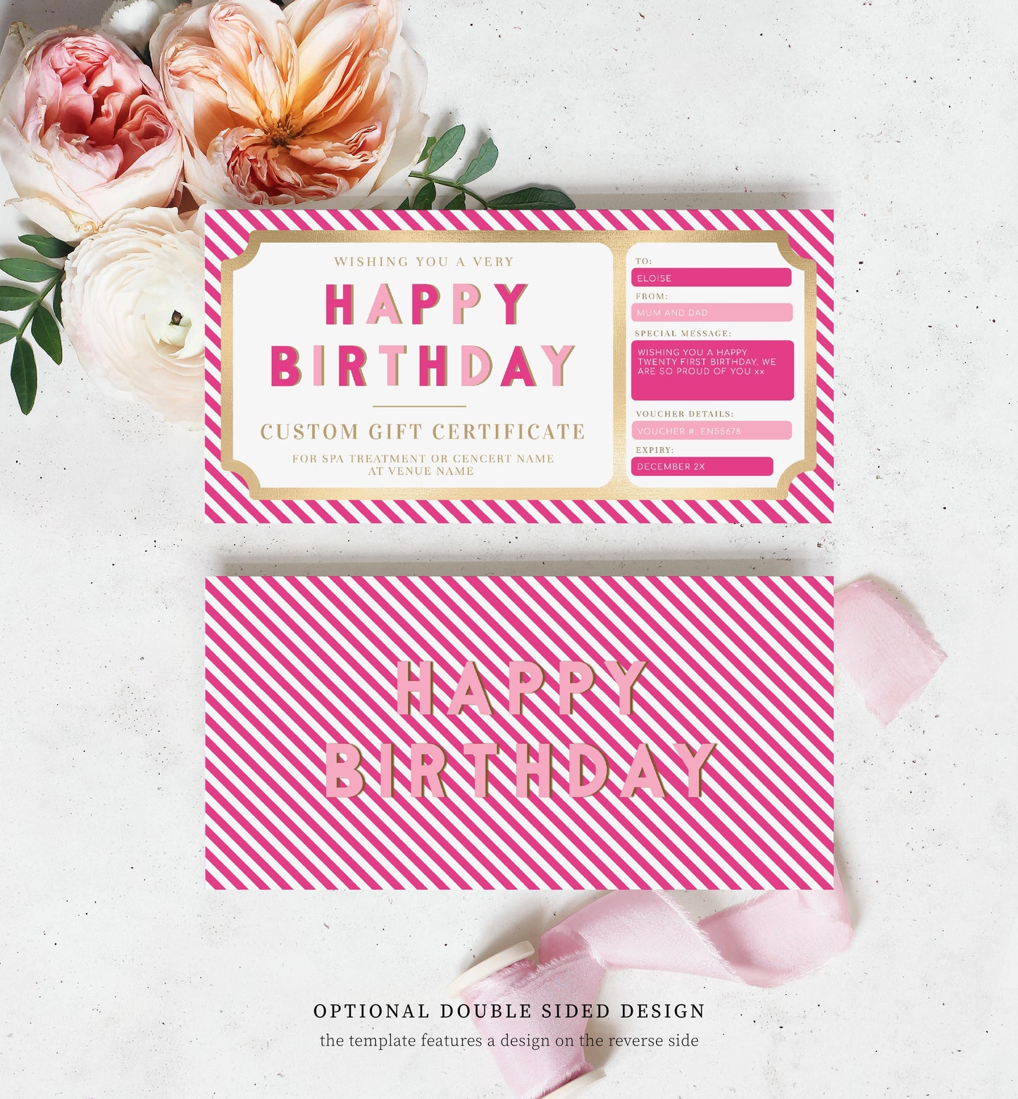 Stripe Hot Pink | Printable Custom Gift Voucher