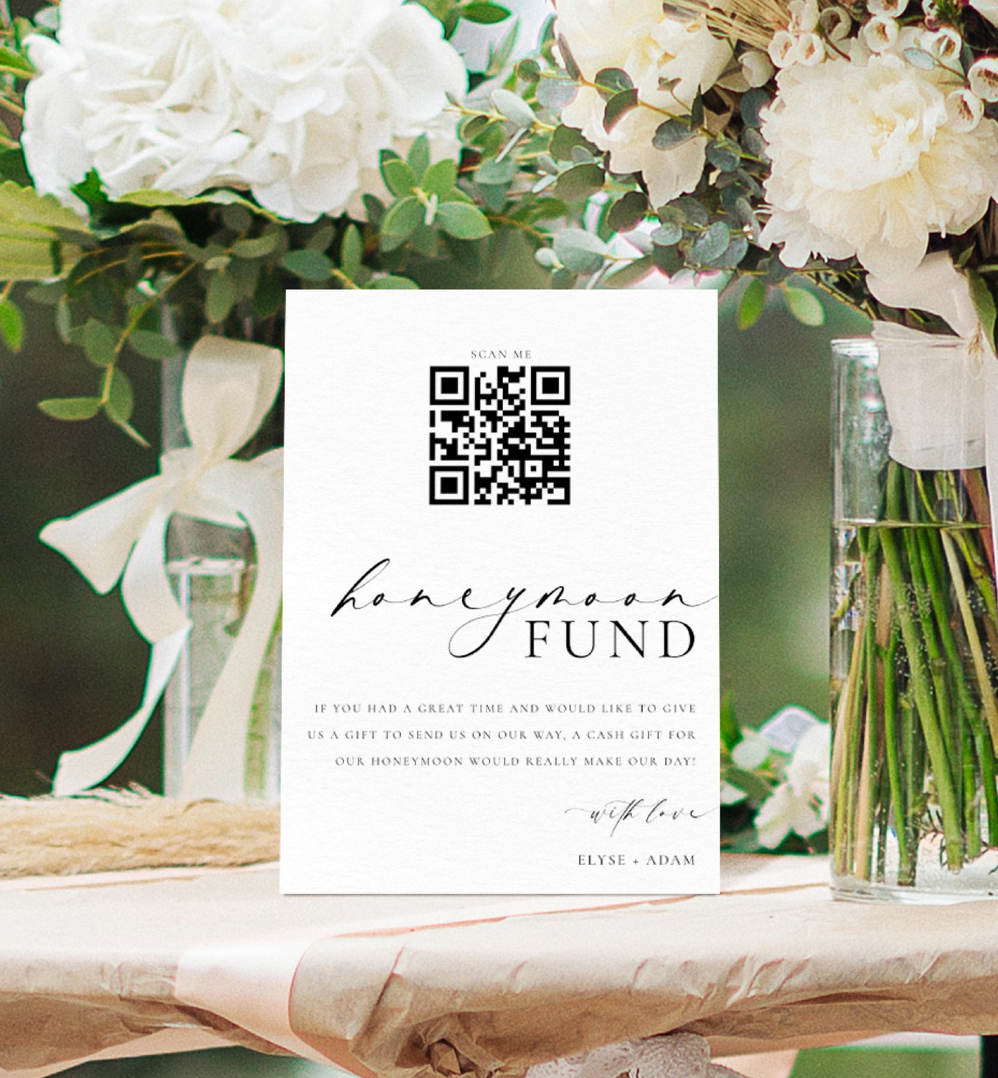 Ellesmere White | Printable QR Honeymoon Fund Sign Template