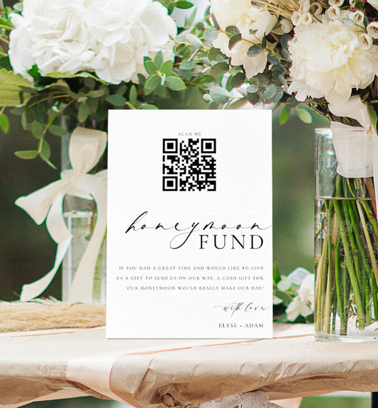 Ellesmere White | Printable QR Honeymoon Fund Sign Template