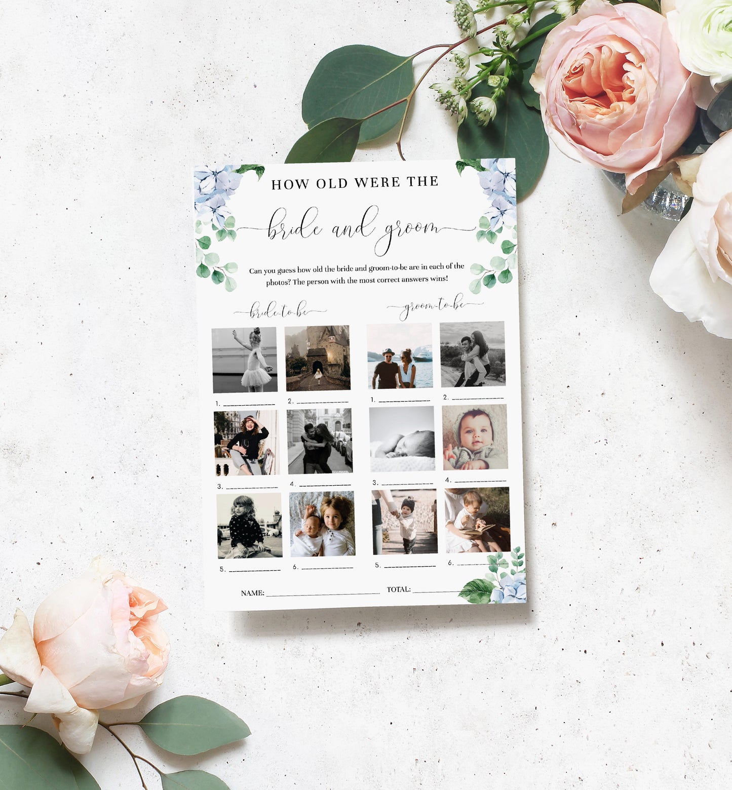 Ferras Blossom Blue | Printable How Old Were They Bridal Shower Game