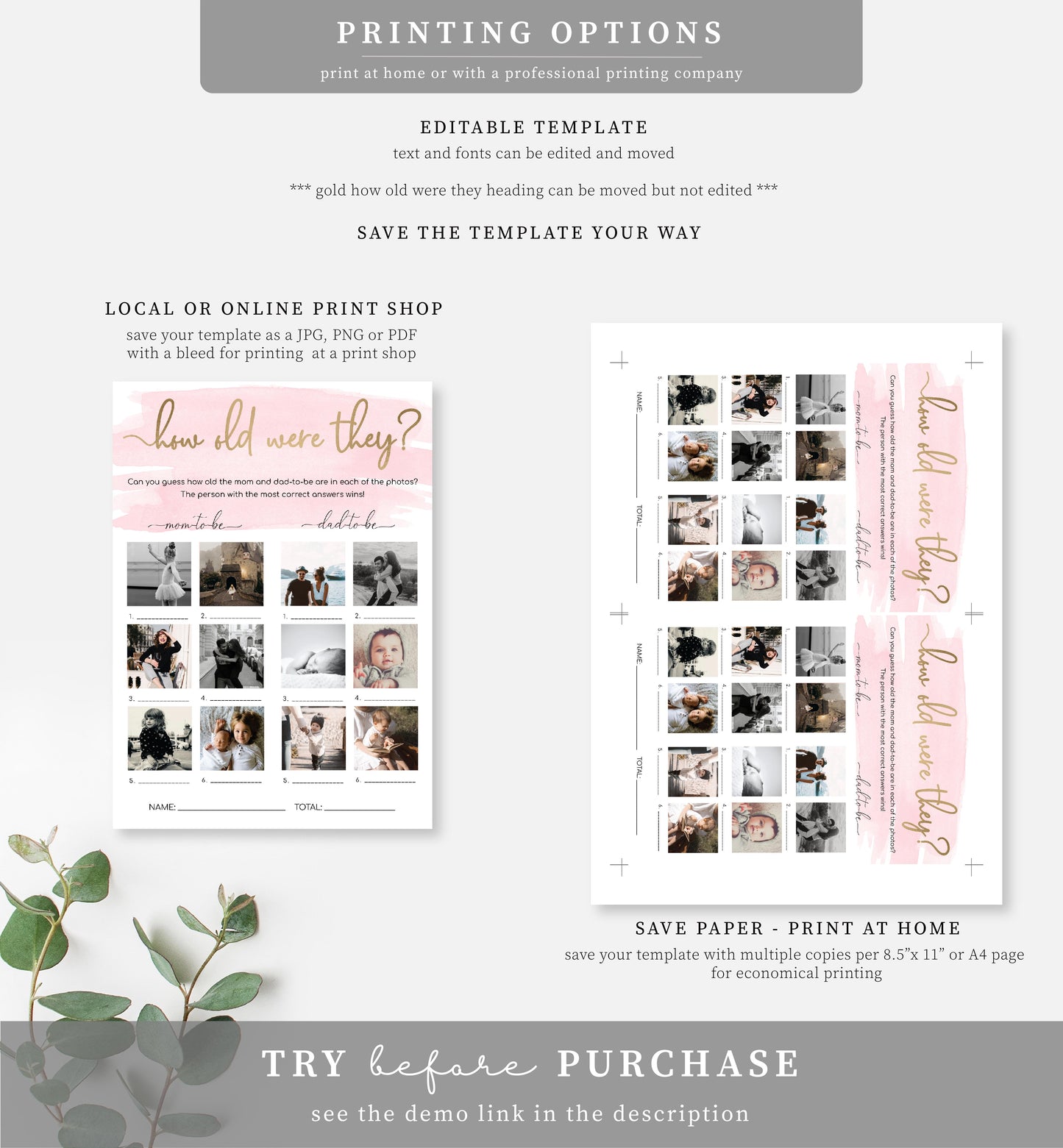 Watercolour Pink | Printable How Old Were They Baby Photo Baby Shower Game