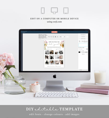 Mews Floral White | Printable How Old Was The Bride Photo Bridal Shower Game Template