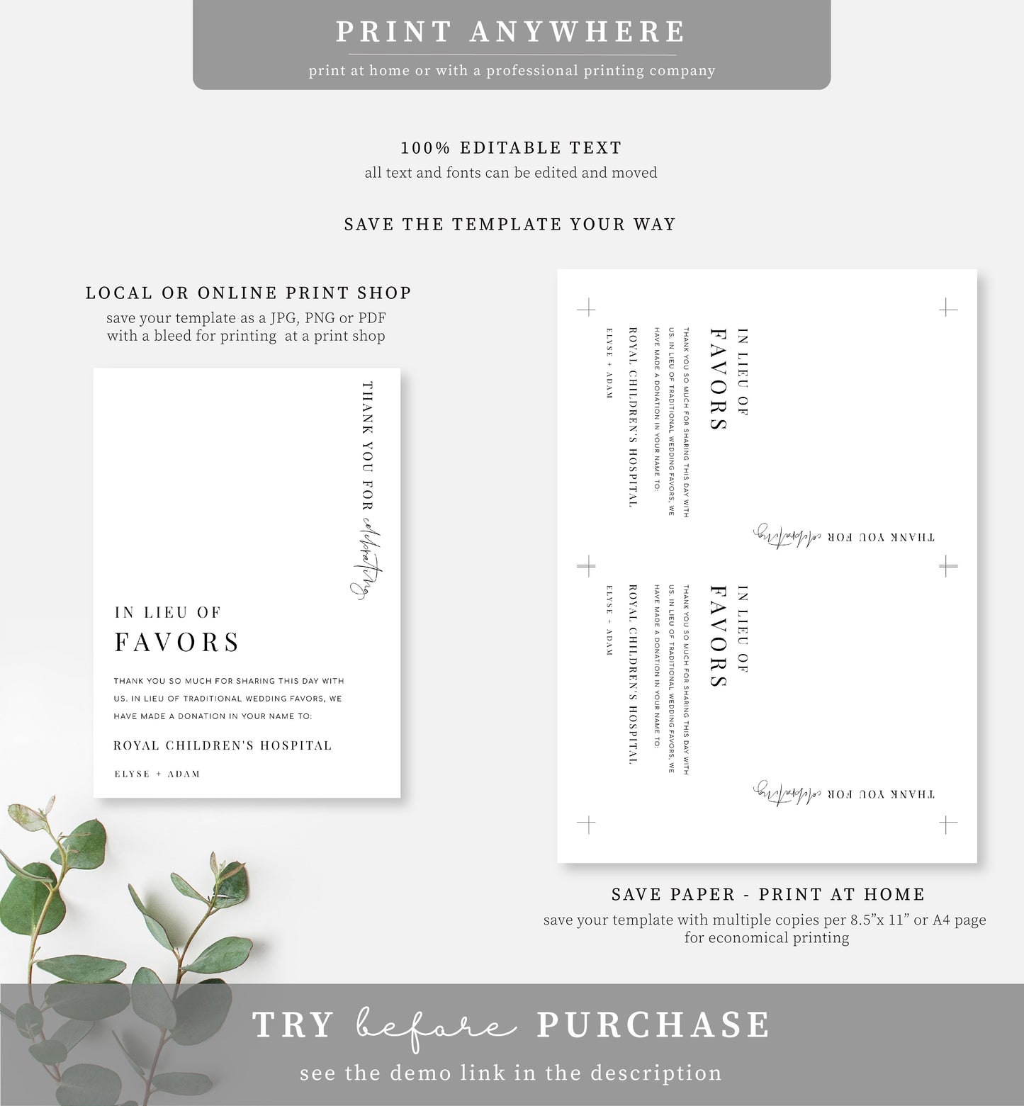 Estelle White | Printable In Lieu Of Favours Sign Template