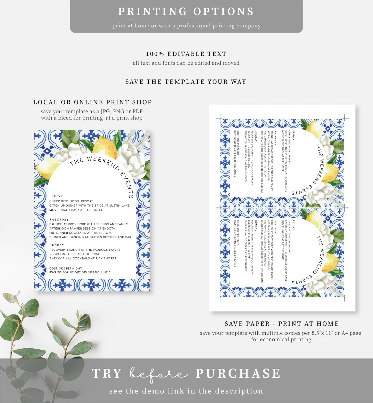 The Med Arch Lemons | Printable Itinerary Template