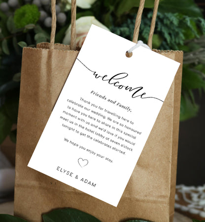 Lucas Script White | Printable Welcome Card and Tag Template