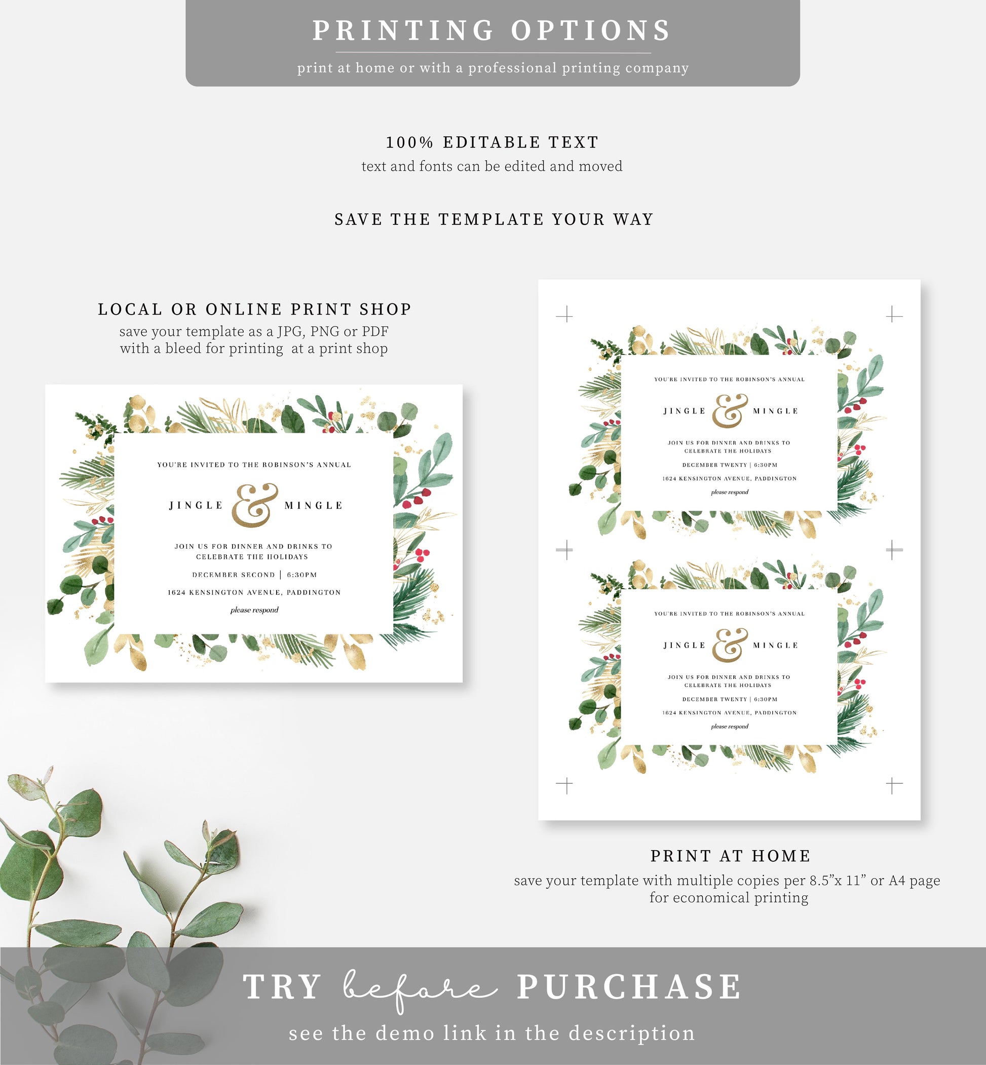 Merriment Christmas | Printable Jingle & Mingle Christmas Party Invitation - Black Bow Studio