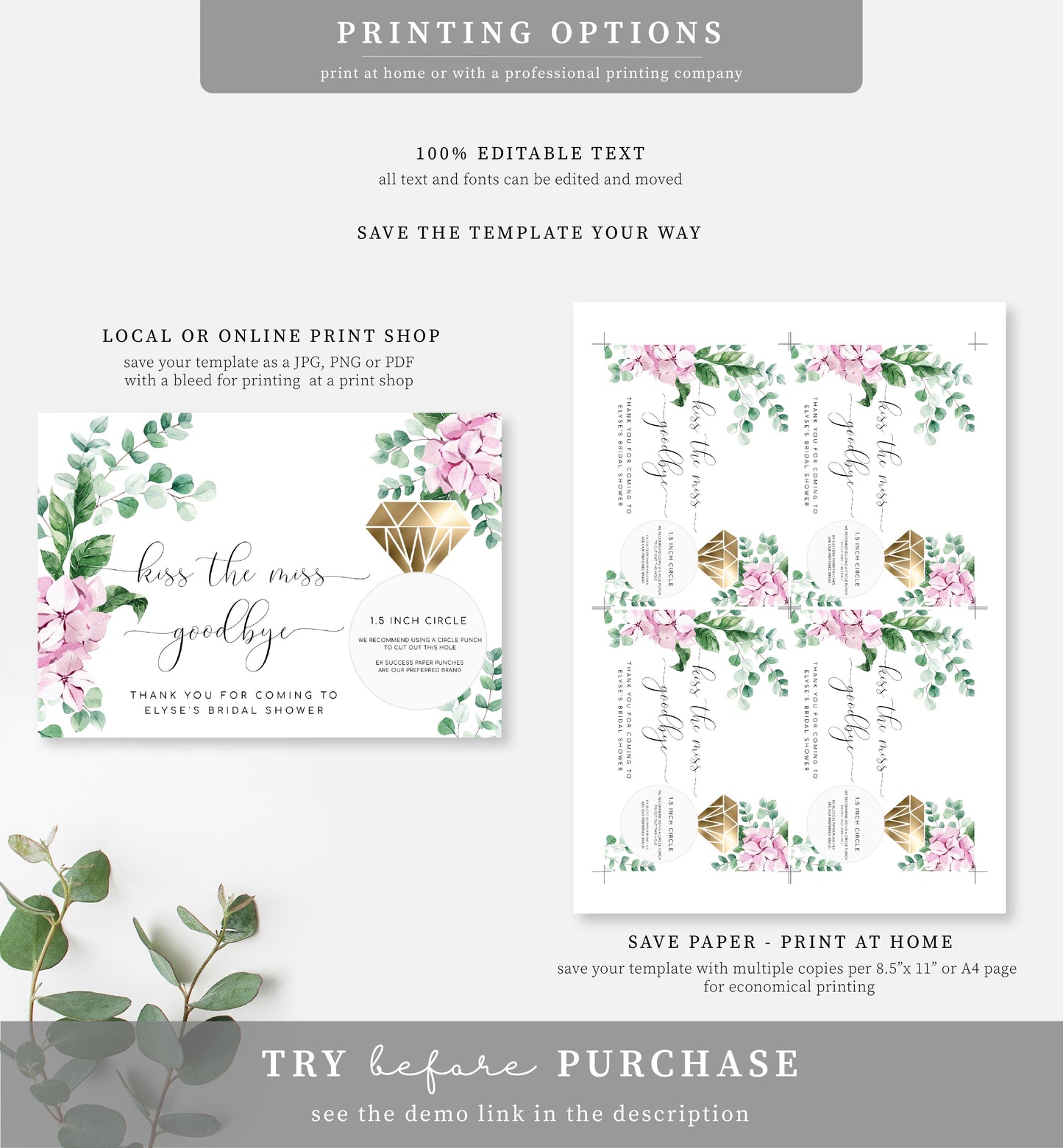 Ferras Blossom Pink | Printable Kiss The Miss Favour Card Template