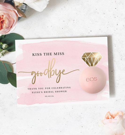 Watercolour Pink | Printable Kiss The Miss Lip Balm Card Template