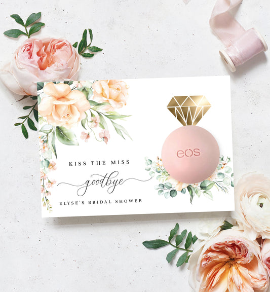 Pemberley Floral Peach | Printable Kiss The Miss Favour Card