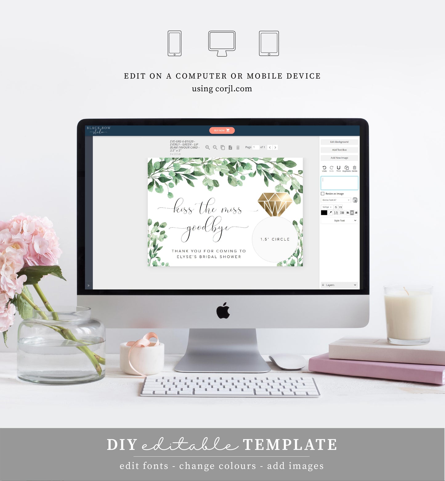Everly Green | Printable Kiss The Miss Favour Card - Black Bow Studio