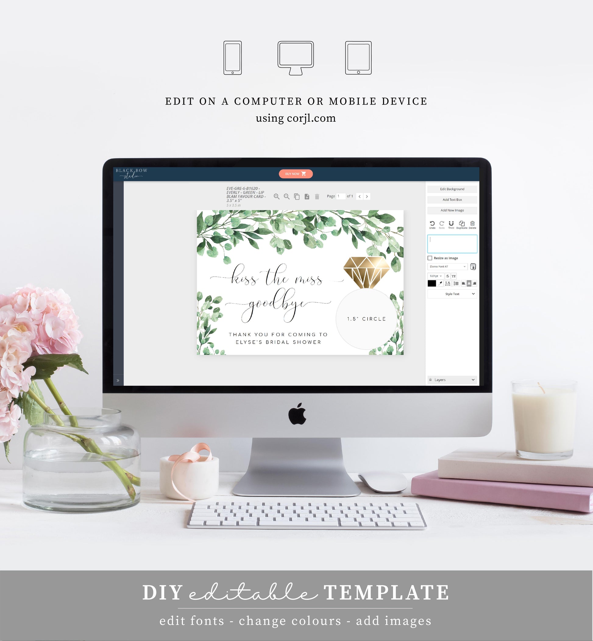 Everly Green | Printable Kiss The Miss Favour Card - Black Bow Studio