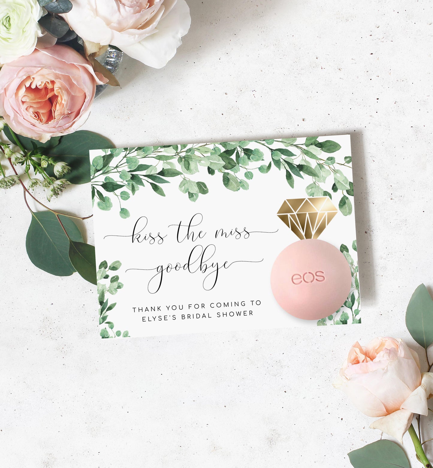 Everly Green | Printable Kiss The Miss Favour Card - Black Bow Studio