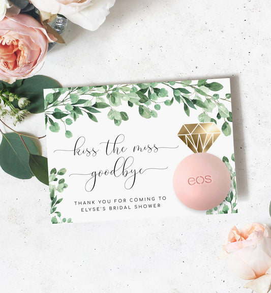 Everly Green | Printable Kiss The Miss Favour Card - Black Bow Studio
