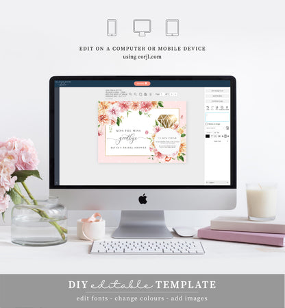 Quinn Floral Pink | Printable Kiss The Miss Favour Card Template