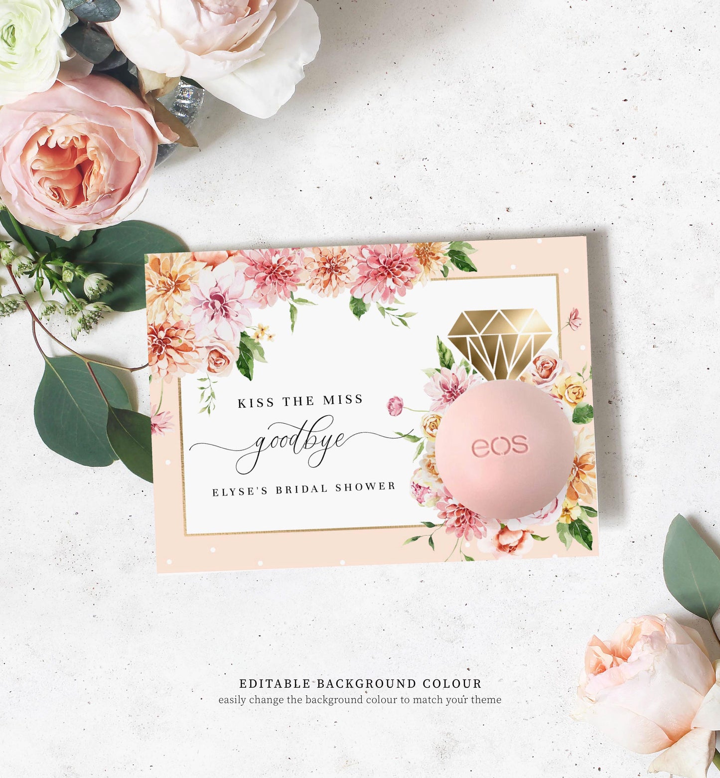 Quinn Floral Pink | Printable Kiss The Miss Favour Card