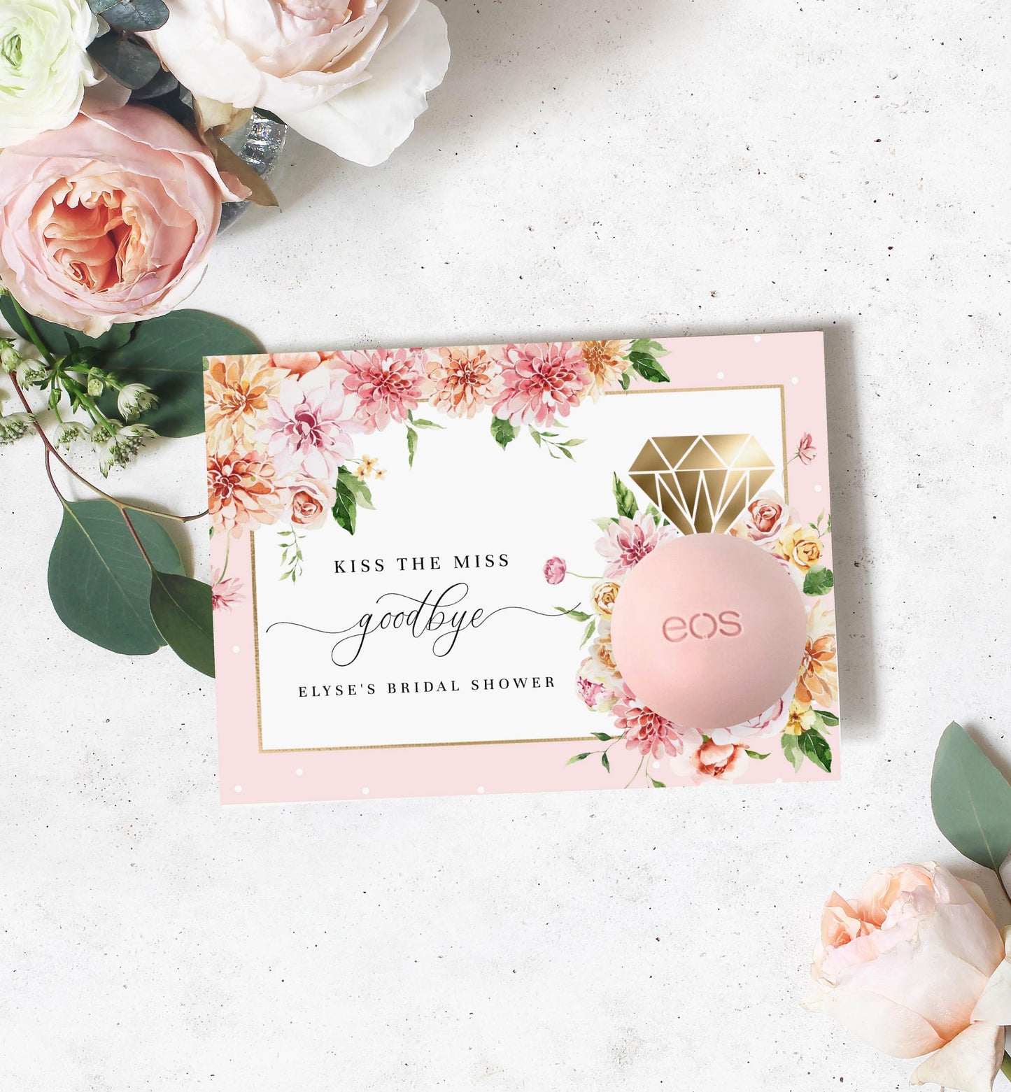 Quinn Floral Pink | Printable Kiss The Miss Favour Card Template