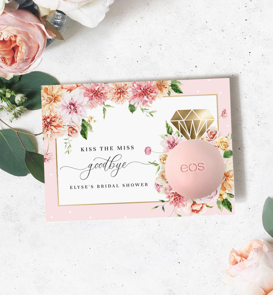 Quinn Floral Pink | Printable Kiss The Miss Favour Card Template